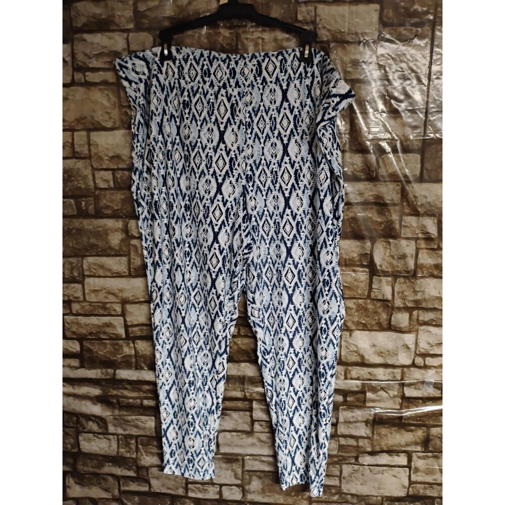 TERRA & SKY Women's Blue Print Pull-on Leggings Pants Size 3X (24-26W)